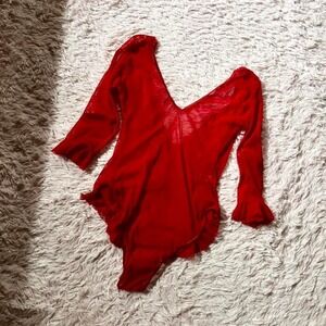 Sheer Ruffle Sexy Red Hot Backless Bodysuit Lingerie Queen Size Madam Power Dom